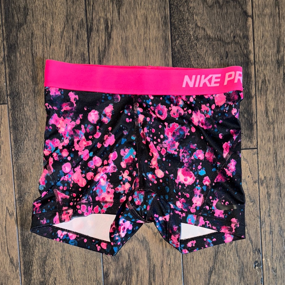 Nike Pro Black and Pink Splatter Shorts